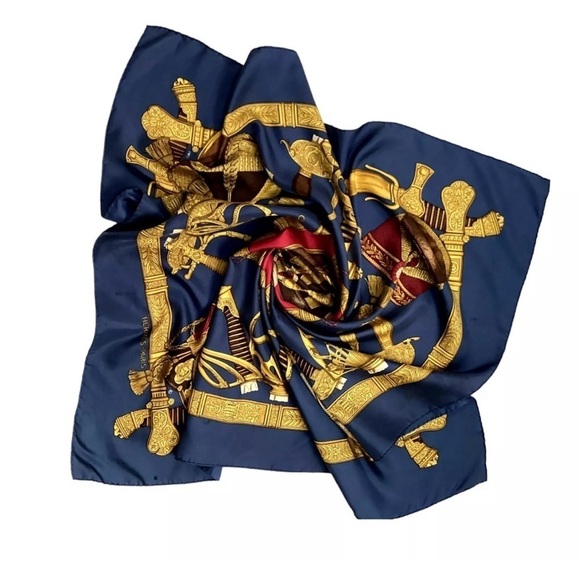 HERMES PARIS GRAND UNIFORME Blue By Joachim Metz Scarf Silk 35" SQR EX COND - Picture 3 of 14